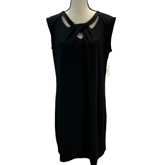 Ellen Tracy Sleeveless Cut Out Knot Neck Mini Dress - Black - size Small - Picture 1 of 10